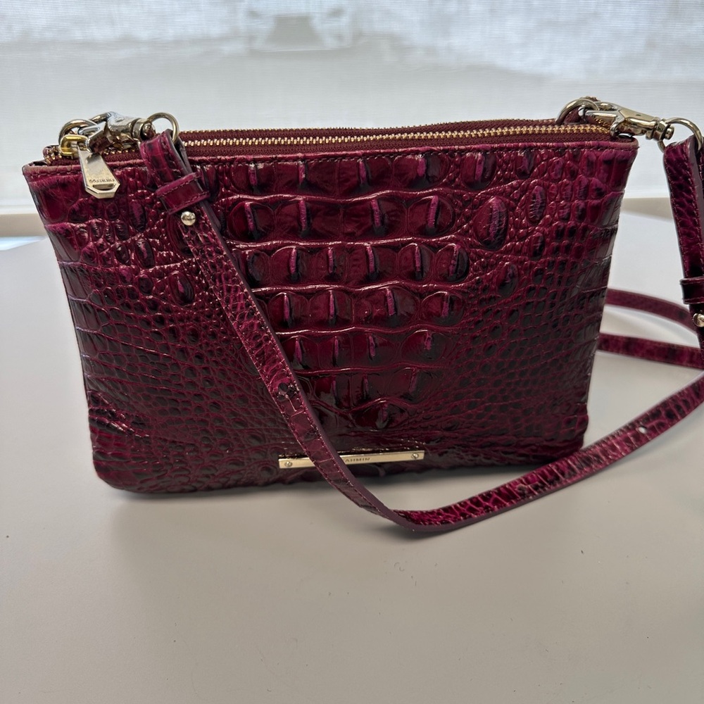 Brahmin Croc-Embossed Burgundy Crossbody Bag